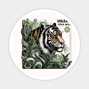 Unleash Your Wild - Majestic Tiger and Tropical Flora Magnet